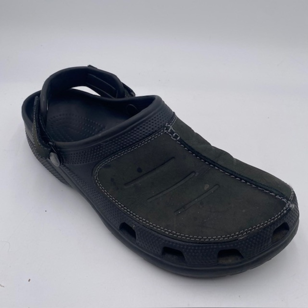 Crocs Yukon Mesa Clog Mens 12 Black Leather Strap Sport Sandal 203261 Comfort